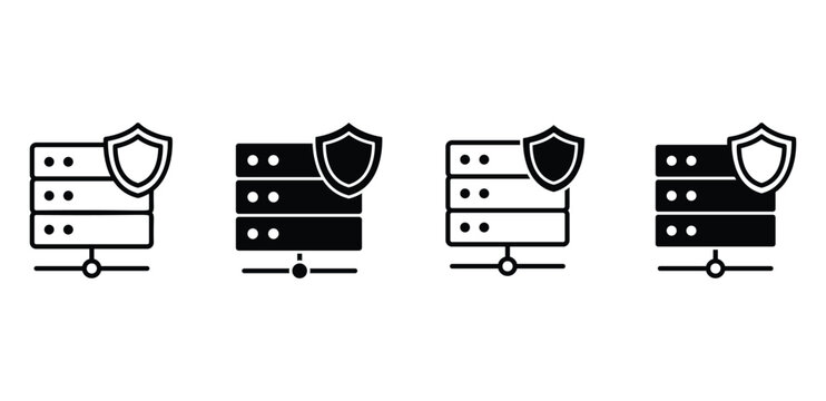 Secure Server Protection Icons Black White Set Vector Design Illustration