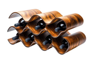 Elegant Wave Wine Rack Holds 12 Bottles Crafted from Rich Dark Wood with a Sleek Modern Design Perfect for Wine on transparent background