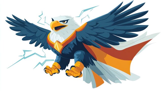Super eagle soaring with cape and lightning