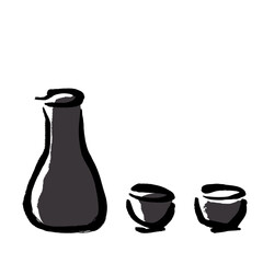 筆タッチの徳利とお猪口の手描きイラスト