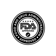 Obraz premium FDA Approved icon set. Food and Drug Administration FDA label, badge, logo, symbol, black, vector, isolated illustration. FDA registered certified, accepted, verified, allowed, authorised made sign.