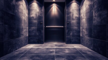 Obraz premium Modern, dark elevator lobby interior.