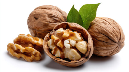 Walnut peeled and in shell isolated on white background isolated white background