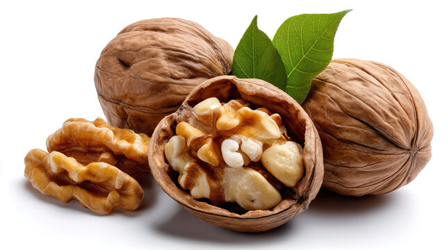 Walnut peeled and in shell isolated on white background isolated white background