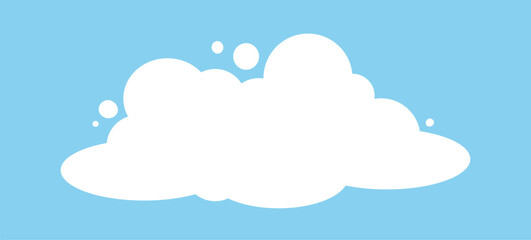 A white cloud on a blue background. The icon of a cartoon, flat cloud. Vector EPS 10.