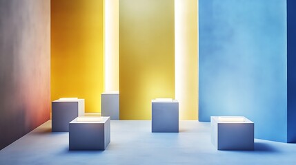 Fototapeta premium Abstract display area with illuminated cubes