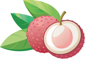 A vibrant vector art illustration showcasing beautiful, ripe lychee fruits with lush leaves, perfect for tropical-themed designs and digital artwork.