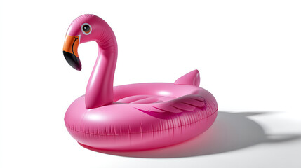 Pink pool inflatable flamingo summer concept on white background isolated white background