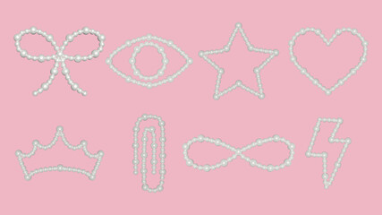 Set of 3d pearl icons. Design elements in coquette style. Vector illustration