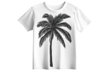 Stylish white t shirt featuring a bold black palm tree graphic design perfect for summer crisp clean lines and a minimalist aesthetic On transparent background