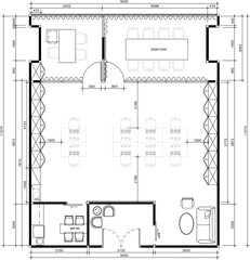 Interior design, office layout, relaxation zone, manager section and conference section 8 seats