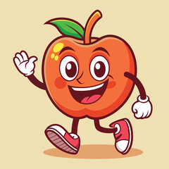 Groovy apple mascot. Funky retro character. cartoon apple, smiling, walking. Funny vintage trendy style character. Doodle Comic collection 