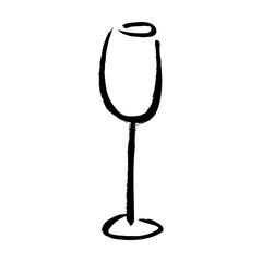 筆タッチのワイングラスの手描きイラスト