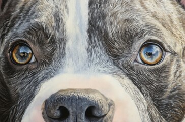 Lifelike close-up of an American Staffordshire Terrier, defined muscles, glossy fur