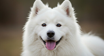 Fototapeta premium Happy White Dog Smiling in Nature Close-Up