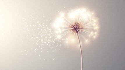 Delicate dandelion seed head dispersing light