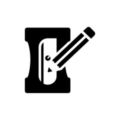 Pencil sharpener with a pencil inserted representing stationery use