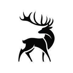 Black Silhouette Vector of Standing Stag with Large Antlers on Light Gradient Background