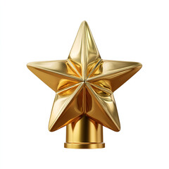 Realistic metallic gold Christmas tree topper star with smooth reflective surface and cylindrical base holiday decoration isolated on transparent background isolated white background