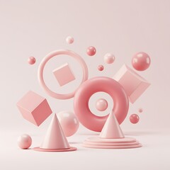 Obraz premium Harmonious Arrangement of Abstract Geometric Shapes in a Serene Composition