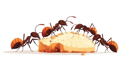 Ants feasting on a bread crumb