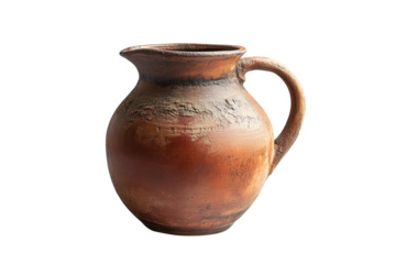 Rustic handcrafted terracotta jug a timeless piece evoking ancient traditions and simple elegance against a stark black on transparent background