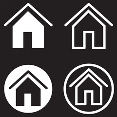 Web home icon set for websites and apps. Simple house symbol. Flat real estate sign. Main page pictogram in filled, thin line, outline and stroke style. Isolated illustration