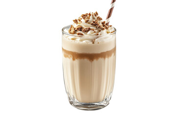 Creamy Coffee Cookie Crumble milkshake a delightful treat perfect for a hot summer day photographed against a black background in a clear on transparent background