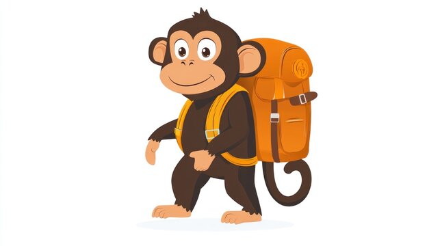 Cute monkey with a backpack on a journey
