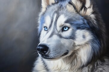 Photorealistic portrait of a majestic Siberian Husky