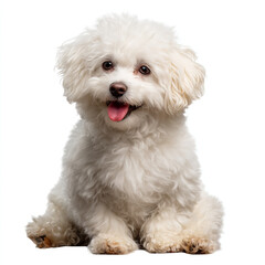 Obraz premium Cute fluffy Bichon Frise puppy with white fur and happy expression isolated on transparent background. isolated white background
