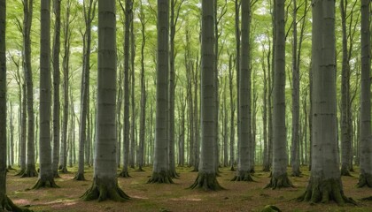 Obraz premium Lush Green Forest with Tall Trees in Tranquil Environment Perfect for Nature Lovers and Outdoor Enthusiasts
