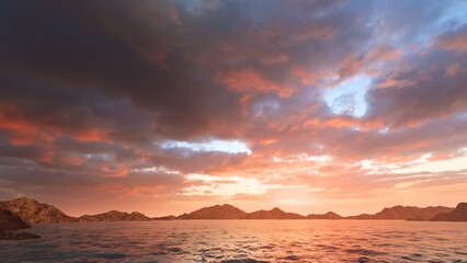 sea and foggy mountain