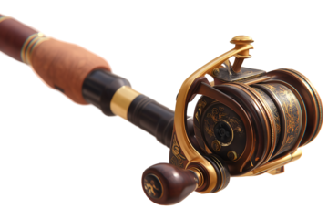 Holding a fishing rod with an ornate vintage spinning reel
