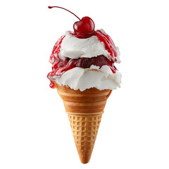 Ice Cream Cone with Cherry Topping and Red Sauce Drizzle