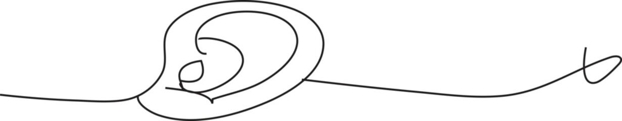 Ear one line continuous drawing. Human internal organ continuous one line illustration. 
