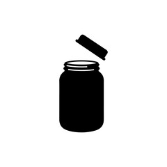 Icon of Empty Glass Jar with Lid Removed in Black Filled Style