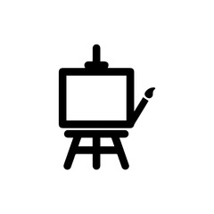 Minimalist black easel with canvas and leaning paintbrush icon