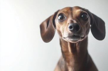 Professional close-up shot of a strong Dachshund standing proudly in a white studio environment