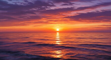 Fototapeta premium Ocean Sunset with Clouds and Reflective Water