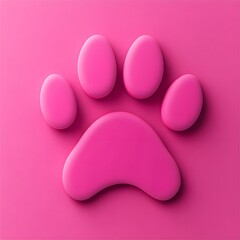 Fototapeta premium Paw Print Icon: A vibrant, pink paw print icon, standing out against a matching pink background, embodying the essence of pet care, pet love, and animal-friendly themes. 