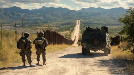 Soldiers on Patrol Near Border for Drug Smugglers Interception