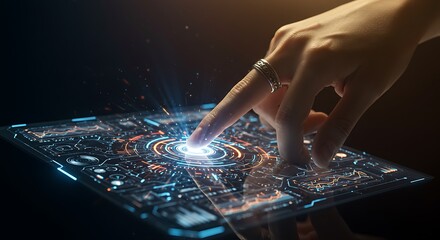 Hand Touching Futuristic Screen Interface Technology