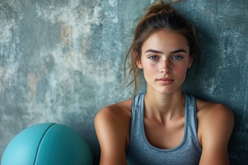 Young athlete resting near a wall after an intense workout session in a gym environment