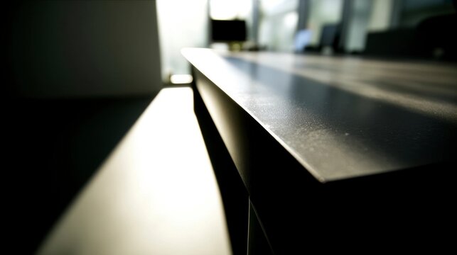 Minimalist modern office desk with clean surface, conveying productivity and simplicity in workspace design.