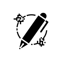 Stylized Pen with Digital Pixels Around It Representing Graphic Design and Digital Artwork