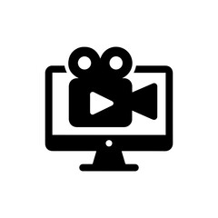 Stylized video camera with computer screen symbolizing digital video production