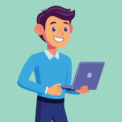 man standing with laptop vector