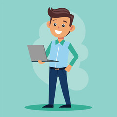man standing with laptop vector