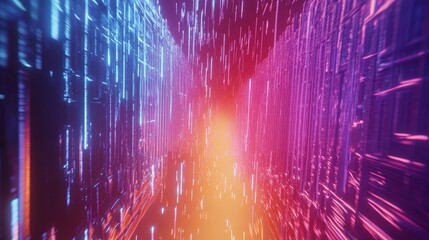 Dynamic digital lines on a vivid cyberspace backdrop representing data transmission and connectivity